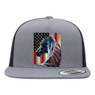 Horse Flag America Horses Face Flags Usa 4th Of July Flat Bill Trucker Hat