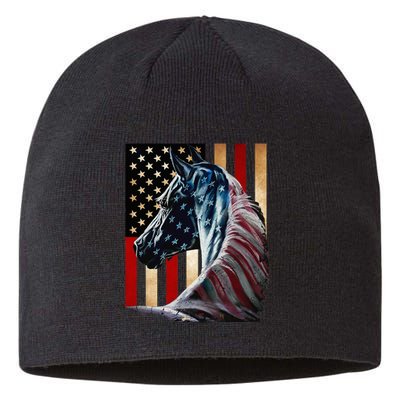 Horse Flag America Horses Face Flags Usa 4th Of July Sustainable Beanie