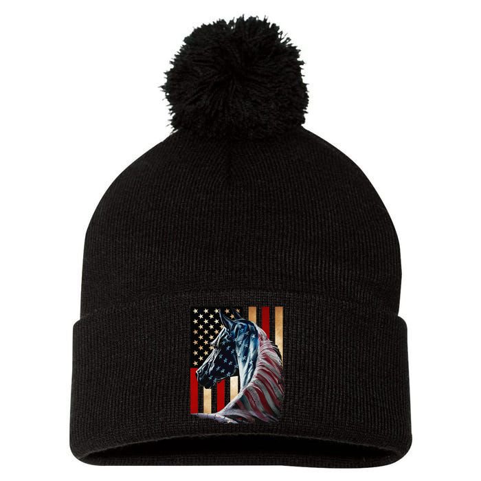 Horse Flag America Horses Face Flags Usa 4th Of July Pom Pom 12in Knit Beanie