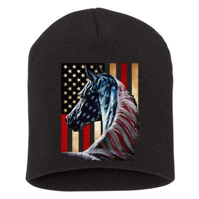 Horse Flag America Horses Face Flags Usa 4th Of July Short Acrylic Beanie