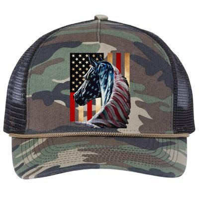 Horse Flag America Horses Face Flags Usa 4th Of July Retro Rope Trucker Hat Cap