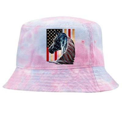 Horse Flag America Horses Face Flags Usa 4th Of July Tie-Dyed Bucket Hat