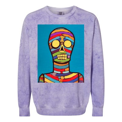 Halloween Folk Art Mummy Design Scary Mummy Colorblast Crewneck Sweatshirt