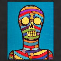 Halloween Folk Art Mummy Design Scary Mummy 7 Panel Mesh Trucker Snapback Hat
