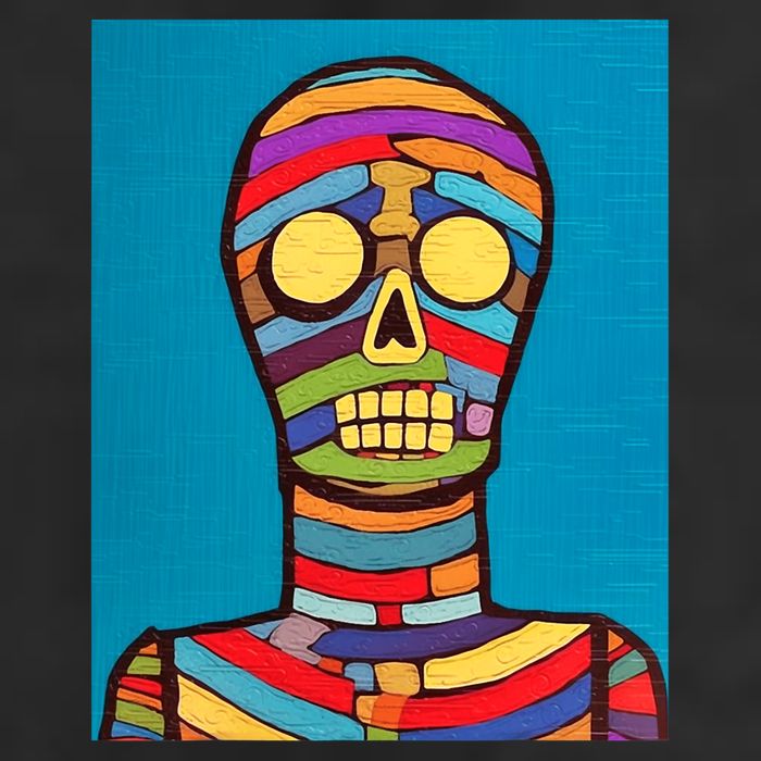 Halloween Folk Art Mummy Design Scary Mummy 7 Panel Mesh Trucker Snapback Hat