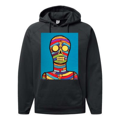 Halloween Folk Art Mummy Design Scary Mummy Performance Fleece Hoodie