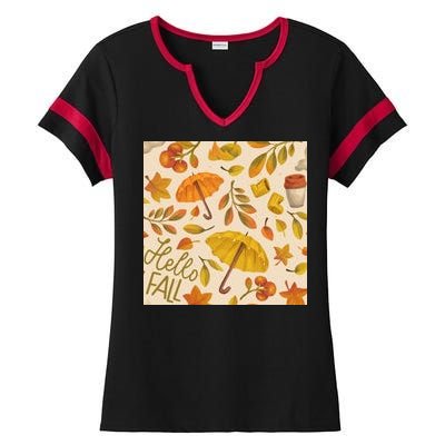 Hello Fall Autumn Season Ladies Halftime Notch Neck Tee