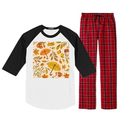 Hello Fall Autumn Season Raglan Sleeve Pajama Set