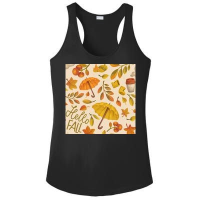 Hello Fall Autumn Season Ladies PosiCharge Competitor Racerback Tank