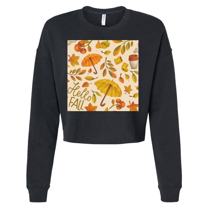 Hello Fall Autumn Season Cropped Pullover Crew