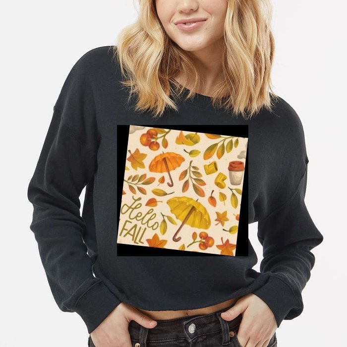 Hello Fall Autumn Season Cropped Pullover Crew