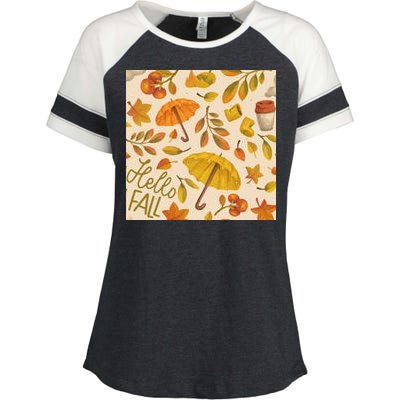 Hello Fall Autumn Season Enza Ladies Jersey Colorblock Tee