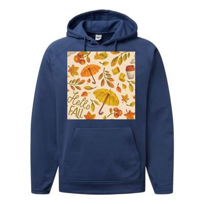 Hello Fall Autumn Season Performance Fleece Hoodie