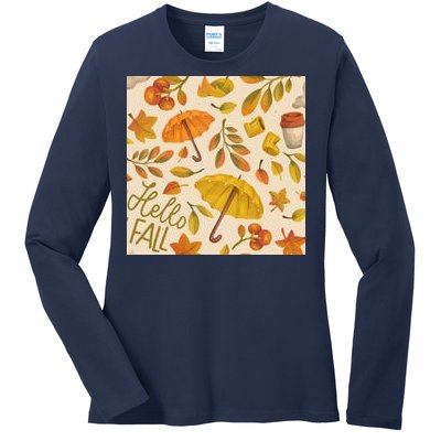 Hello Fall Autumn Season Ladies Long Sleeve Shirt