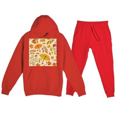 Hello Fall Autumn Season Premium Hooded Sweatsuit Set