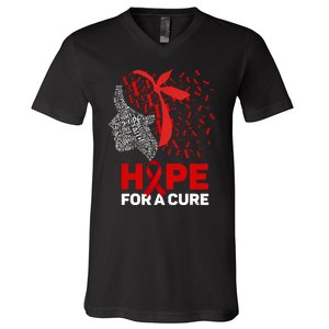 Hope For A Cure Red Ribbon National Hiv Awareness Month V-Neck T-Shirt