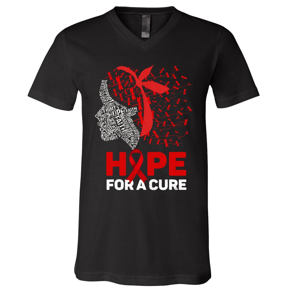 Hope For A Cure Red Ribbon National Hiv Awareness Month V-Neck T-Shirt