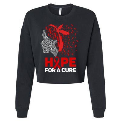 Hope For A Cure Red Ribbon National Hiv Awareness Month Cropped Pullover Crew