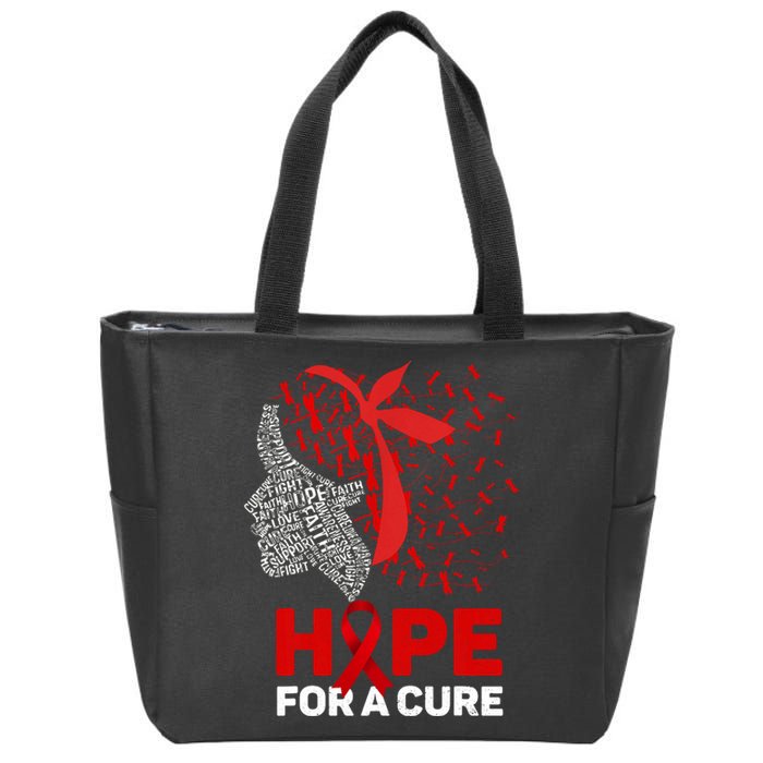 Hope For A Cure Red Ribbon National Hiv Awareness Month Zip Tote Bag