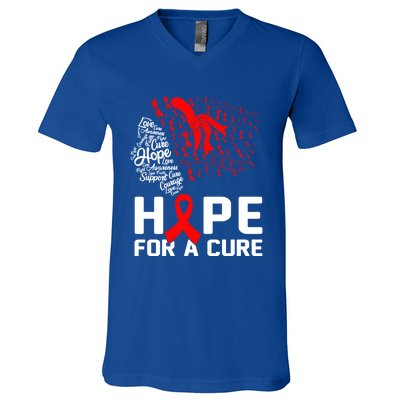 Hope For A Cure National Hiv Awareness Month Red Ribbon Gift V-Neck T-Shirt