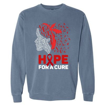 Hope For A Cure Red Ribbon National Hiv Awareness Month Gift Garment-Dyed Sweatshirt