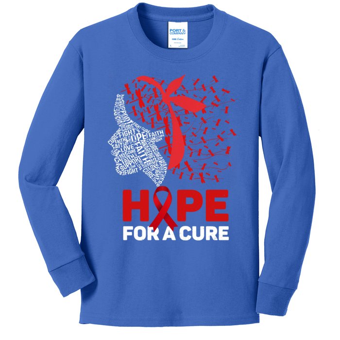 Hope For A Cure Red Ribbon National Hiv Awareness Month Gift Kids Long Sleeve Shirt