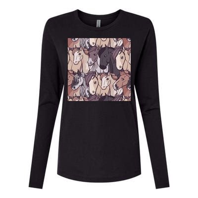 Horses Farm Animal Womens Cotton Relaxed Long Sleeve T-Shirt