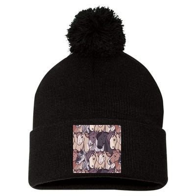Horses Farm Animal Pom Pom 12in Knit Beanie