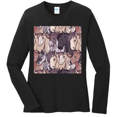 Horses Farm Animal Ladies Long Sleeve Shirt