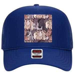 Horses Farm Animal High Crown Mesh Back Trucker Hat