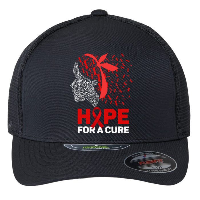 Hope For A Cure Red Ribbon National HIV Awareness Month Flexfit Unipanel Trucker Cap