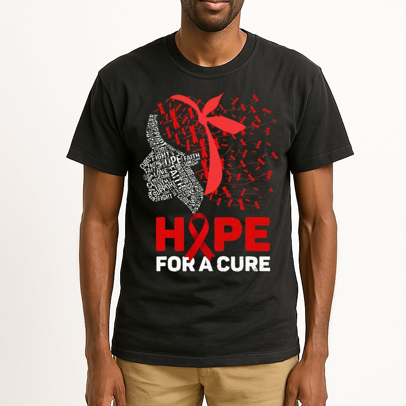 Hope For A Cure Red Ribbon National HIV Awareness Month Tall T-Shirt