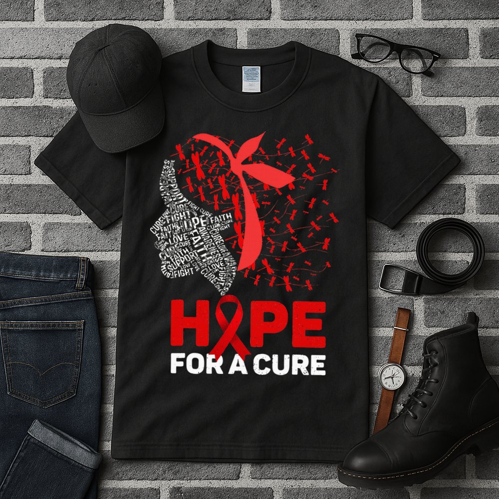Hope For A Cure Red Ribbon National HIV Awareness Month Tall T-Shirt