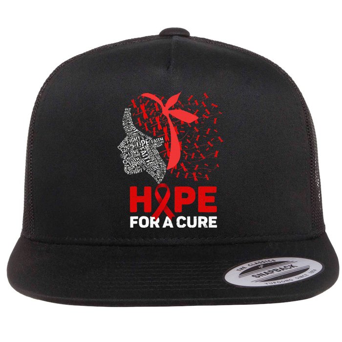 Hope For A Cure Red Ribbon National HIV Awareness Month Flat Bill Trucker Hat