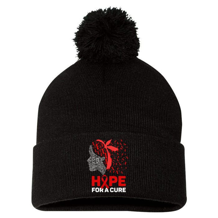 Hope For A Cure Red Ribbon National HIV Awareness Month Pom Pom 12in Knit Beanie