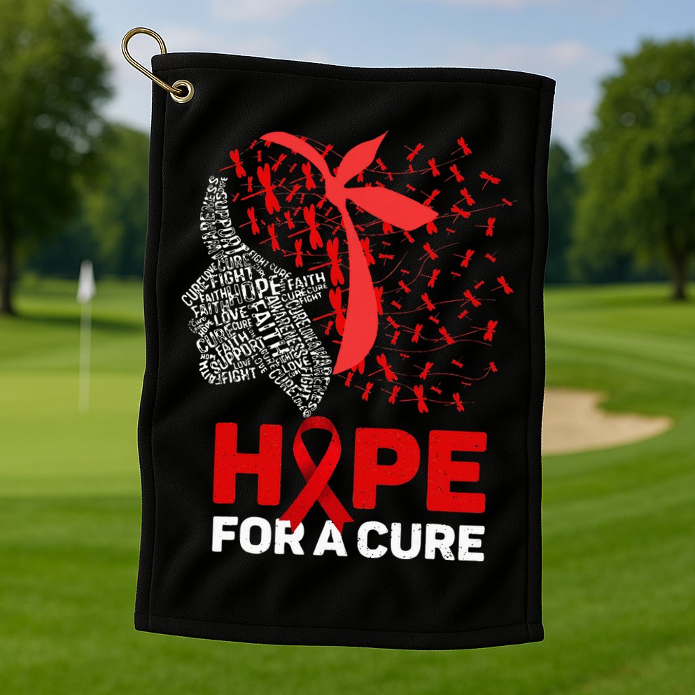 Hope For A Cure Red Ribbon National HIV Awareness Month Golf Towel