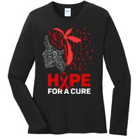 Hope For A Cure Red Ribbon National HIV Awareness Month Ladies Long Sleeve Shirt