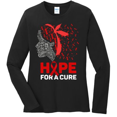 Hope For A Cure Red Ribbon National HIV Awareness Month Ladies Long Sleeve Shirt