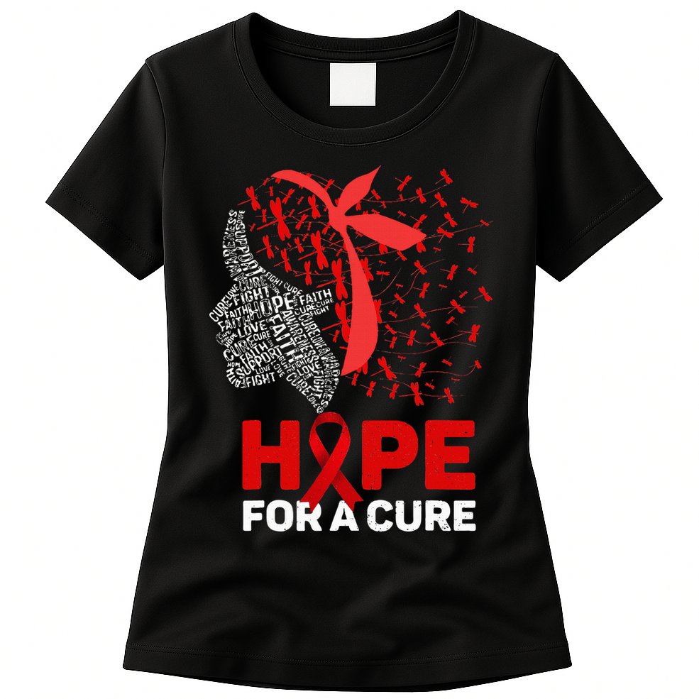 Hope For A Cure Red Ribbon National HIV Awareness Month Womens T-Shirt