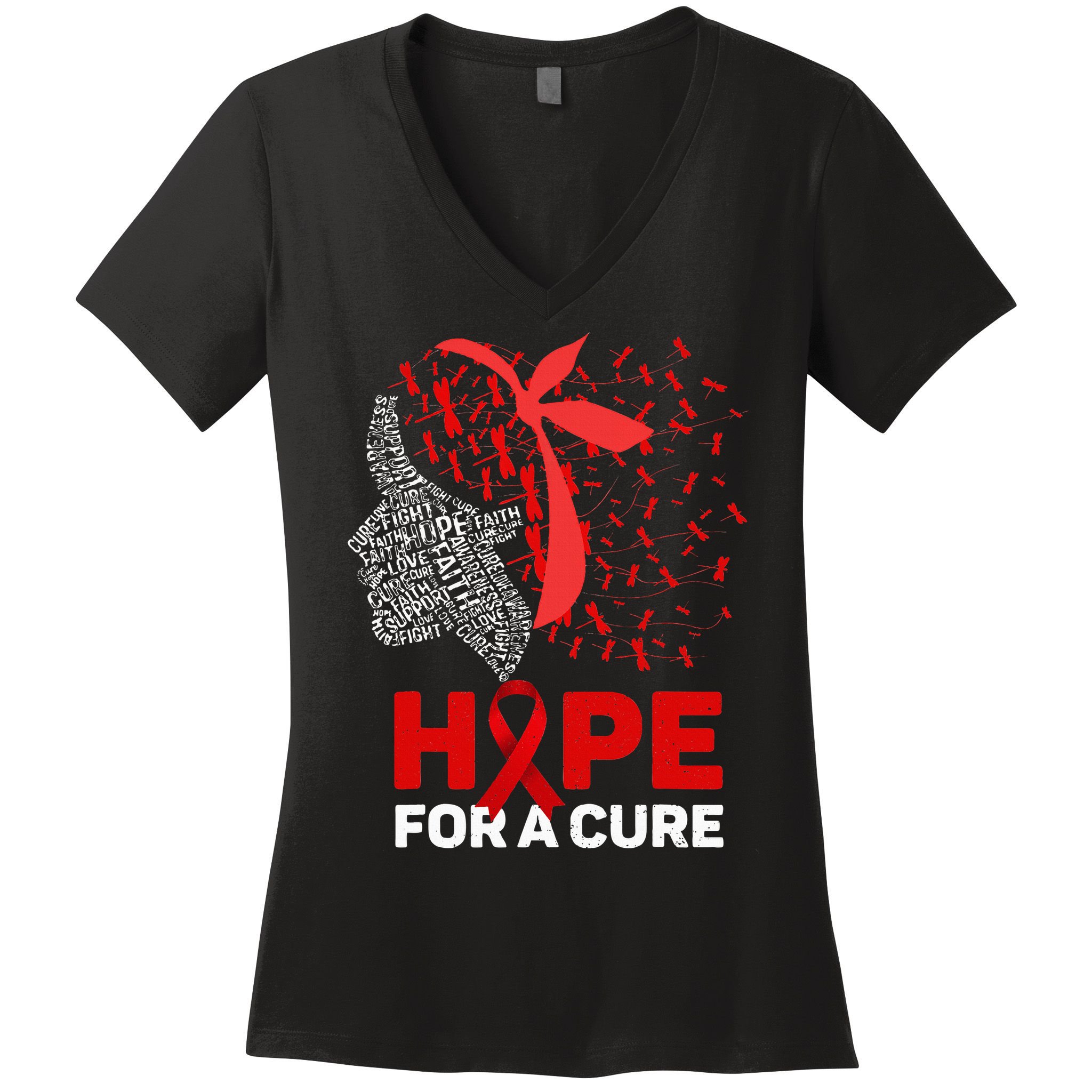 Hope For A Cure Red Ribbon National HIV Awareness Month Women's V-Neck T-Shirt