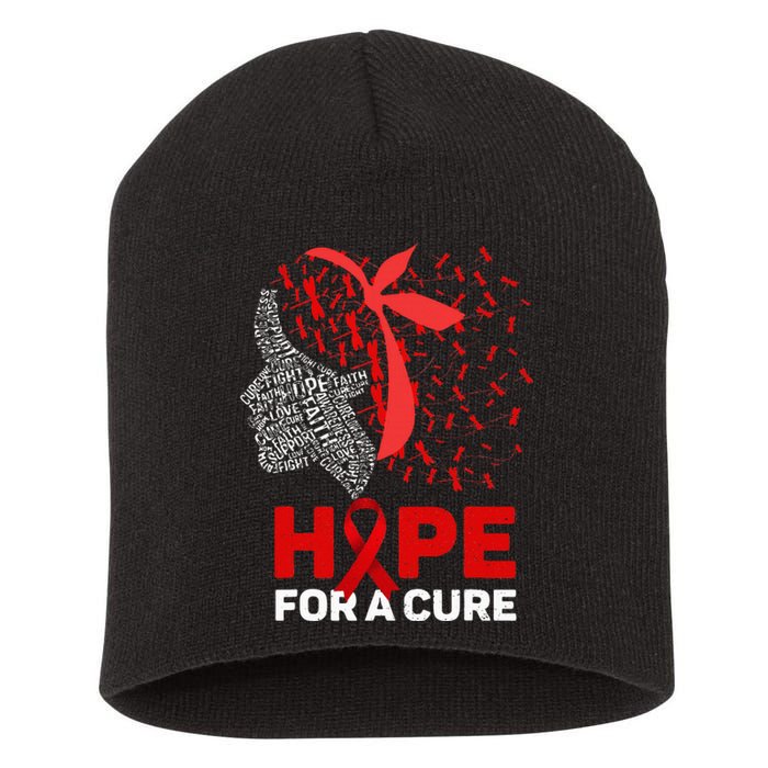 Hope For A Cure Red Ribbon National HIV Awareness Month Short Acrylic Beanie