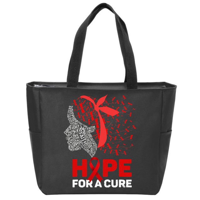 Hope For A Cure Red Ribbon National HIV Awareness Month Zip Tote Bag