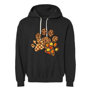 Hello Fall Autumn Leaf Pumpkin Dog Paw Print Puppy Owner Garment-Dyed Fleece Hoodie