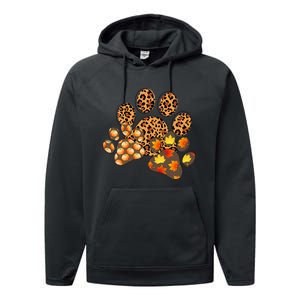 Hello Fall Autumn Leaf Pumpkin Dog Paw Print Puppy Owner Performance Fleece Hoodie