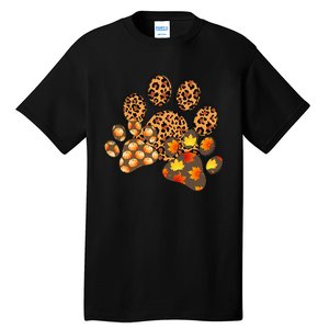 Hello Fall Autumn Leaf Pumpkin Dog Paw Print Puppy Owner Tall T-Shirt