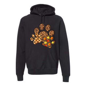 Hello Fall Autumn Leaf Pumpkin Dog Paw Print Puppy Owner Premium Hoodie