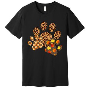 Hello Fall Autumn Leaf Pumpkin Dog Paw Print Puppy Owner Premium T-Shirt