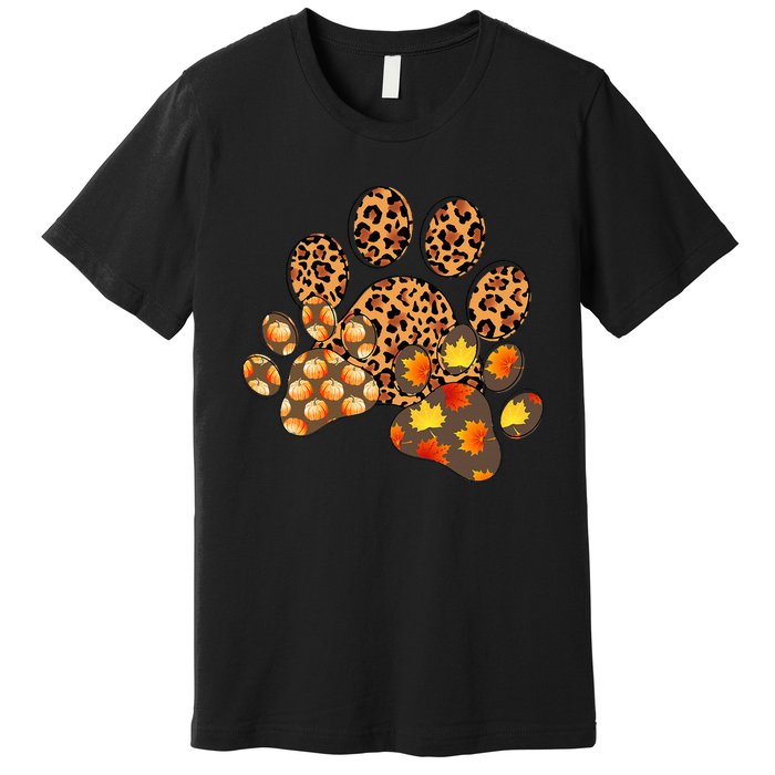 Hello Fall Autumn Leaf Pumpkin Dog Paw Print Puppy Owner Premium T-Shirt