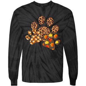 Hello Fall Autumn Leaf Pumpkin Dog Paw Print Puppy Owner Tie-Dye Long Sleeve Shirt