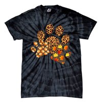 Hello Fall Autumn Leaf Pumpkin Dog Paw Print Puppy Owner Tie-Dye T-Shirt